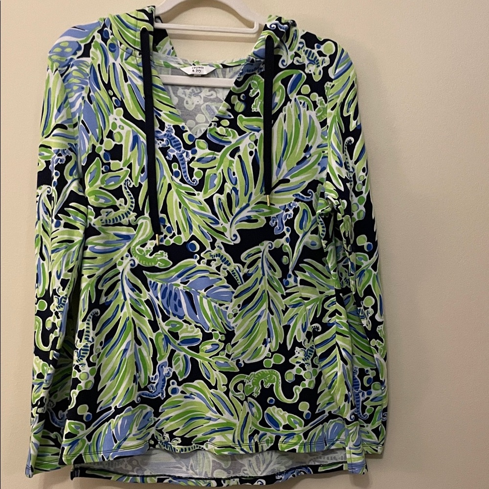 Crown & Ivy Multicolor Leaf Print Hoodie